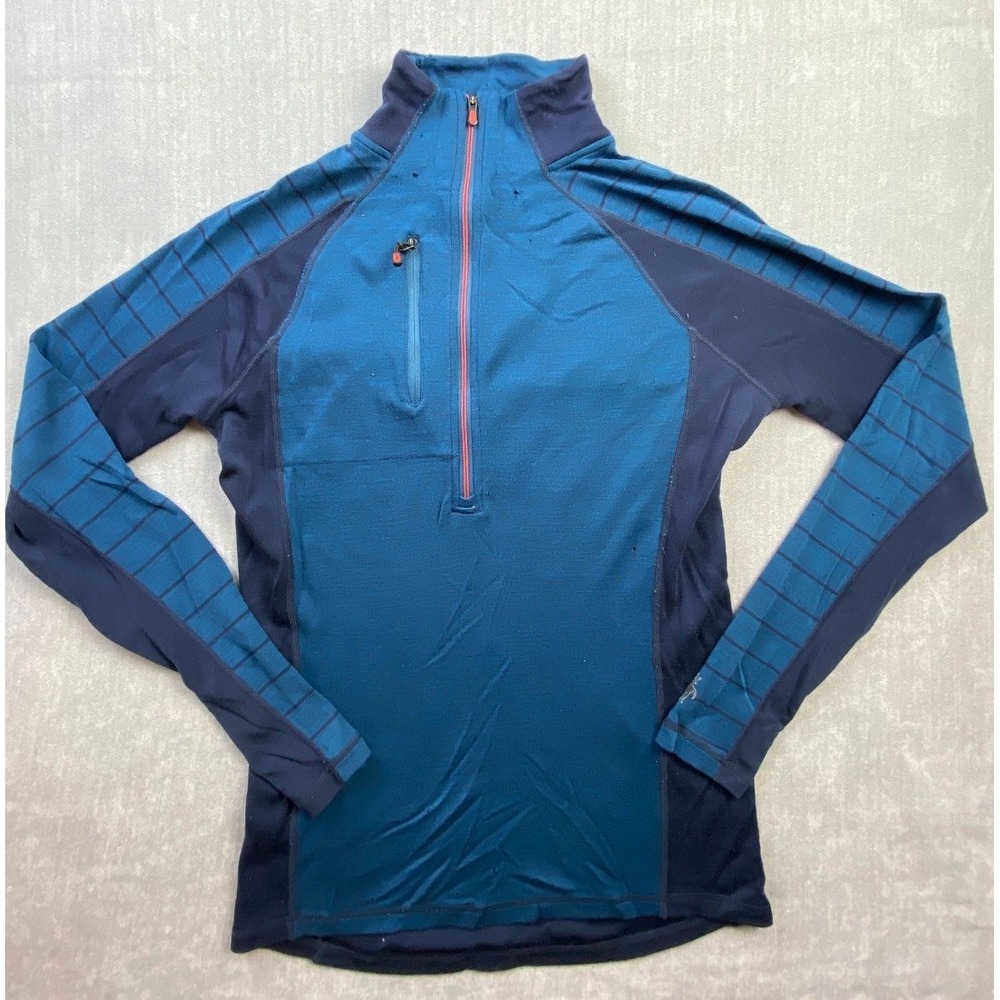 Smartwool PhD Merino Wool Quarter Zip Pullover Blue Mens Medium Base Layer Top